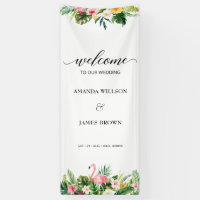 Tropische Flamingo & Blätter Script Wedding Willko