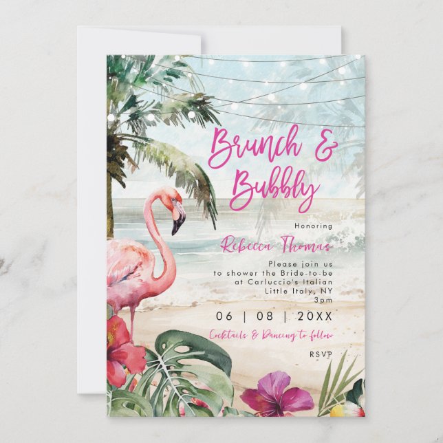 Tropische Flamingo Brunch Brautdusche Einladung (Vorderseite)