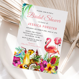 Tropische Flamingo-Strand-Blumen-Brautparty Einladung