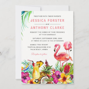 Tropische Flamingo-Strand-Zielhochzeit Einladung