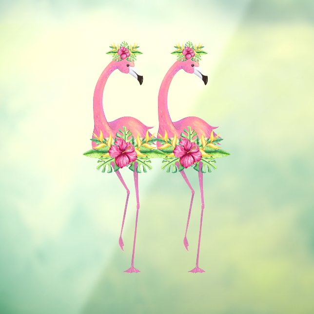Tropische Flamingo-Tänzer, Dschungeldörfer Pflanze Fensteraufkleber (Blatt 3)