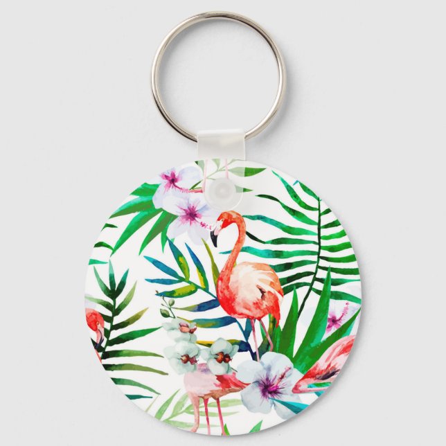 Tropische Flamingokunst Schlüsselanhänger (Vorderseite)