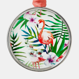 Tropische Flamingokunst Silbernes Ornament