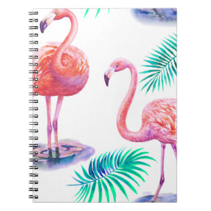 Tropische Flamingos: Orchideen Wasserfarbe Nahtlos Notizblock