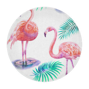 Tropische Flamingos: Orchideen Wasserfarbe Nahtlos Schneidebrett