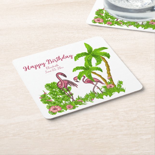Tropische Flamingos und Blume Papier Untersetzer (angewinkelt)