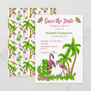 Tropische Flamingos und Blume Save the Date Einladung