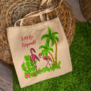 Tropische Flamingos und Blume Tote Tasche