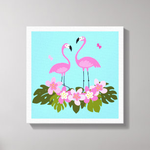 Tropische Flamingos und Blumenbilder Leinwanddruck