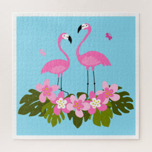 Tropische Flamingos und florale Illustration