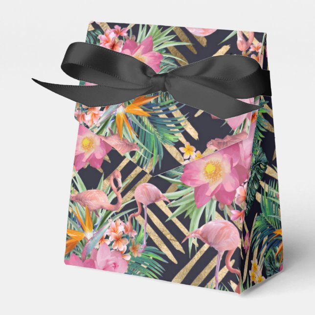 tropische Flamingos und goldene Striche Geschenkschachtel (Vorderseite)