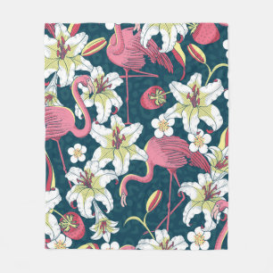 Tropische Flamingos und Lilien Nahtloses Muster Fleecedecke