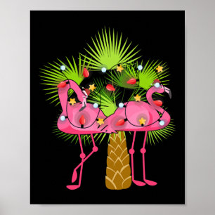 Tropische Flamingos Weihnachtslichter Hawaii Weihn Poster