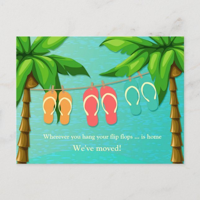 Tropische Flip Flops, neue Adresse Ankündigungspostkarte (Vorderseite)