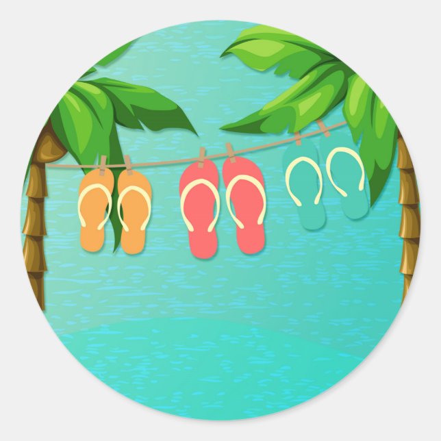 Tropische Flip Flops Runder Aufkleber (Vorderseite)