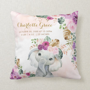 Tropische Flora Elefant Baby Birth Stats Kissen