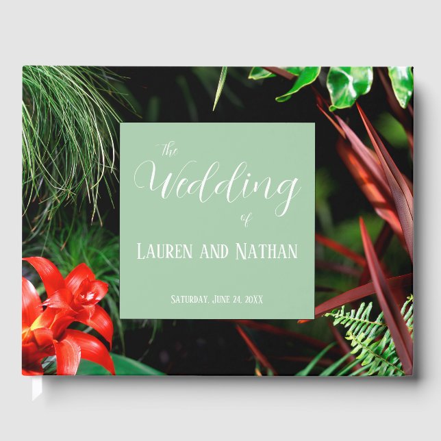 Tropische Flora, erdige Farben, modern, Hochzeit, Gästebuch (Vorderseite)