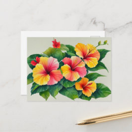 Tropische Flora Roter Gelber Hibiskus Postkarte