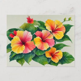 Tropische Flora Roter Gelber Hibiskus Postkarte