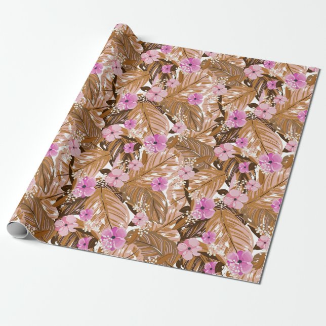 Tropische Flora und Blätter Geschenkpapier (Ungerollt)