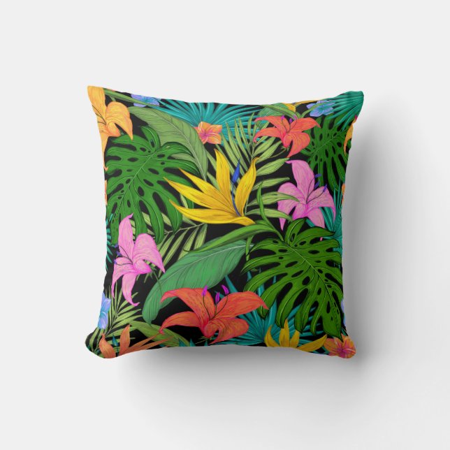 Tropische, florale Blätter Kissen (Vorderseite)