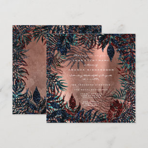 Tropische florale Fern Leafen Gerahmte Kupfer Aqua Einladung