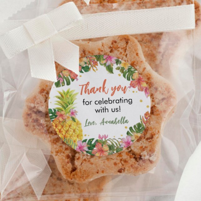 Tropische florale Geburtstagsaufkleber Runder Aufkleber (Von Creator hochgeladen)