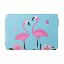 Tropische Florale Illustration mit rosa Flamingos Badematte