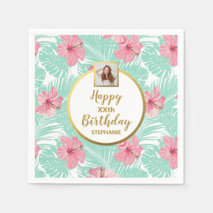 Tropische Florale Luau-Palmenblätter-Geburtstagsfo Serviette