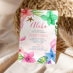 Tropische florale pinkfarbene Hawaiian-Luau-Geburt Einladung