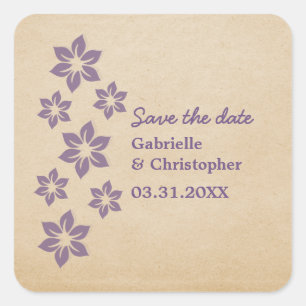 Tropische florale Save the Date, Lila Quadratischer Aufkleber