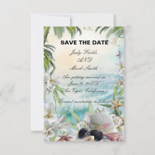 Tropische Florale Strandhochzeit Save The Date Kar