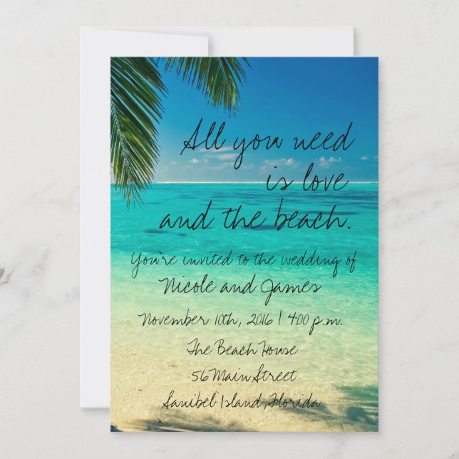 Tropische Florida-Strand-Hochzeit laden ein Einladung (Vorderseite)