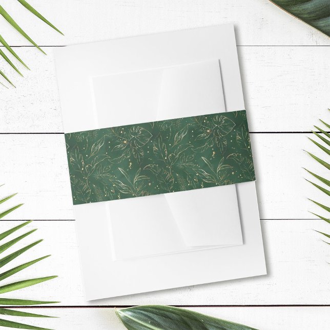 Tropische Foliage Gold und Grüne Hochzeit Einladungsbanderole (Von Creator hochgeladen)