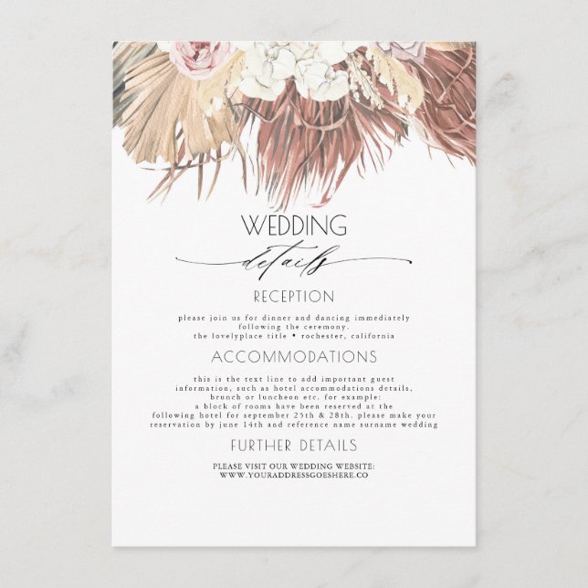 Tropische Foliage-Hochzeitsinformationen aus getro Begleitkarte (Vorderseite)