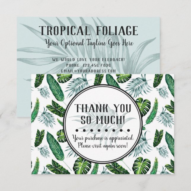 Tropische Foliage & Palm Blätter Danke Karte (Vorne/Hinten)