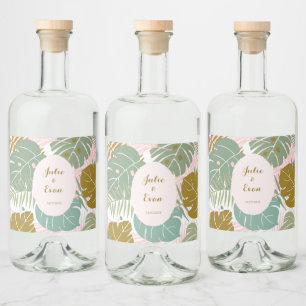 Tropische Folien - Muster aus Monstera und Palmblä Alkoholflaschenetikett