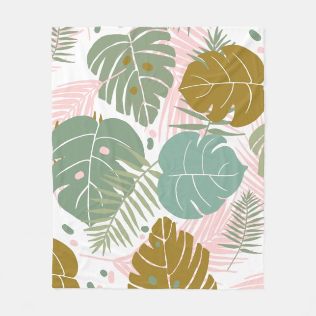 Tropische Folien - Muster aus Monstera und Palmblä Fleecedecke (Vorderseite)