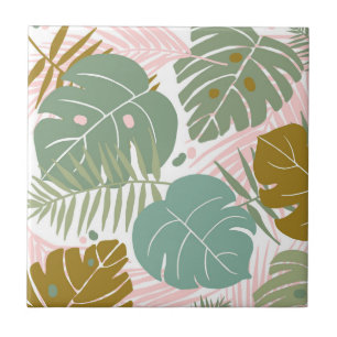 Tropische Folien - Muster aus Monstera und Palmblä Fliese