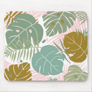 Tropische Folien - Muster aus Monstera und Palmblä Mousepad