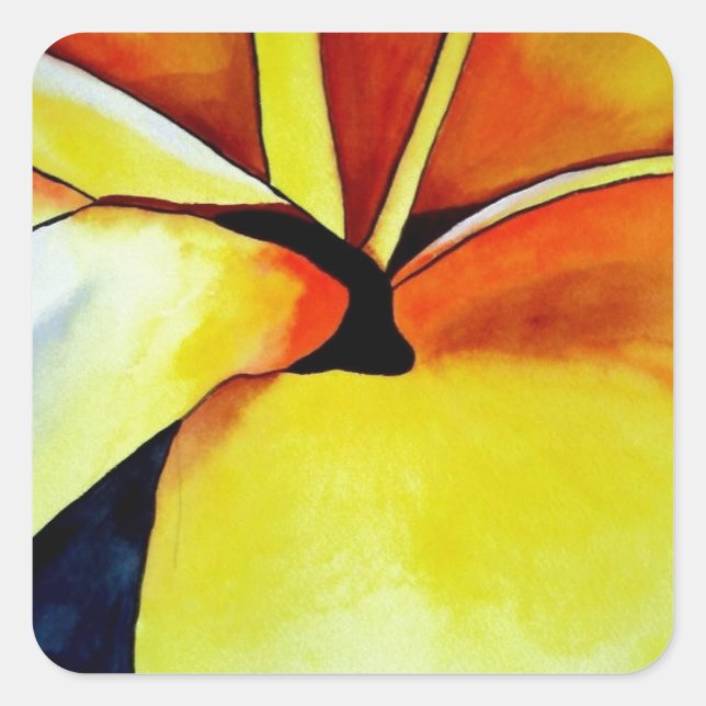 Tropische Frangipani Blume Aquarell abstrakte Kuns Quadratischer Aufkleber (Vorderseite)