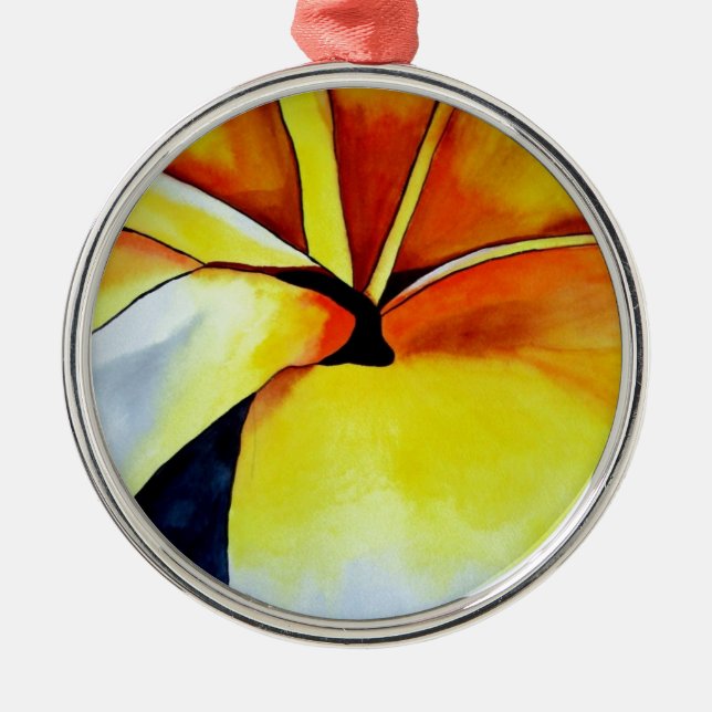 Tropische Frangipani Blume Aquarell abstrakte Kuns Silbernes Ornament (Vorne)