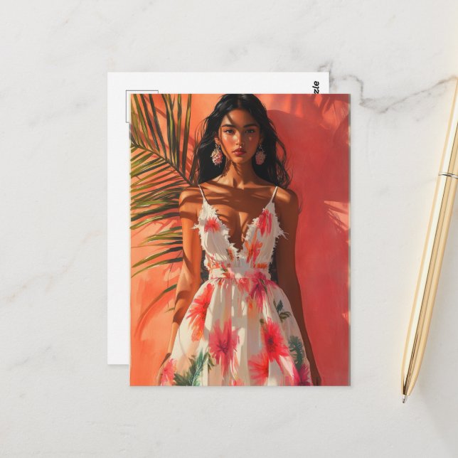 Tropische Frau Postkarte (Vorderseite/Rückseite Beispiel)