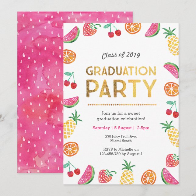 Tropische Frucht Kinder Graduation Party Einladung (Vorne/Hinten)