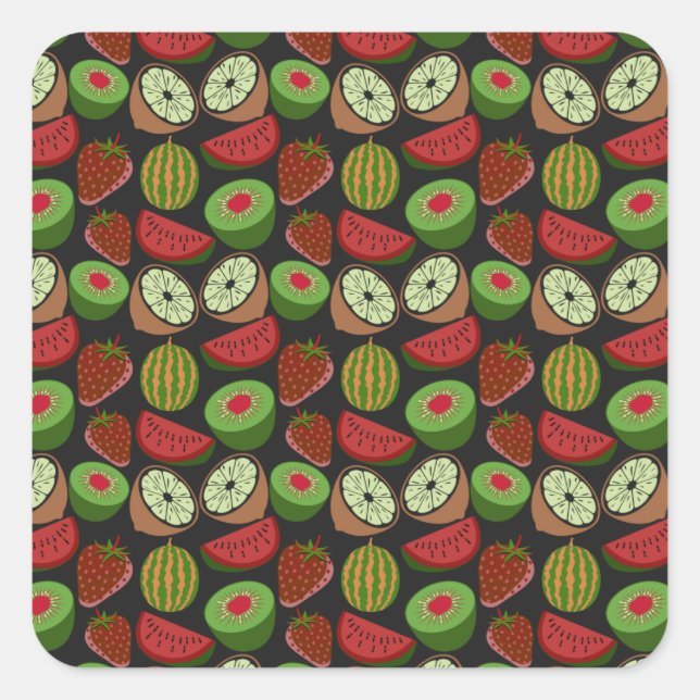 Tropische Frucht nahtlos farbenfroh Quadratischer Aufkleber (Vorderseite)