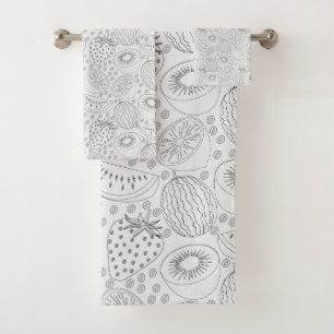 Tropische Frucht nahtlos Muster schwarz-weiß Badhandtuch Set
