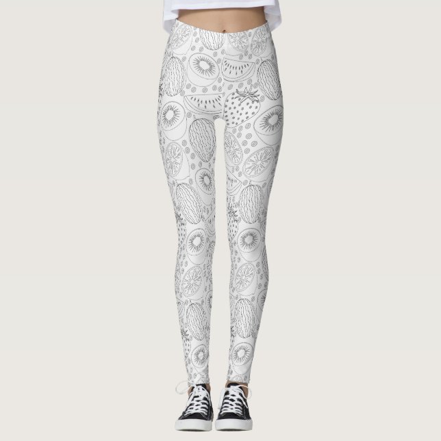 Tropische Frucht nahtlos Muster schwarz-weiß Leggings (Vorderseite)
