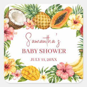 Tropische Früchte Ananas Hawaiian Baby Shower Quadratischer Aufkleber