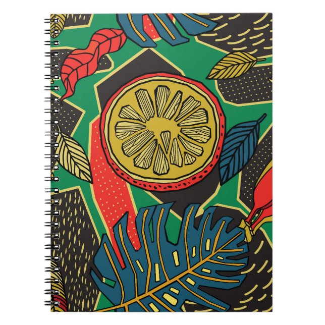 Tropische Früchte, Blätter, doodle Blumenmuster. Notizblock (Vorderseite)