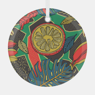 Tropische Früchte, Blätter, doodle Blumenmuster. Ornament Aus Glas